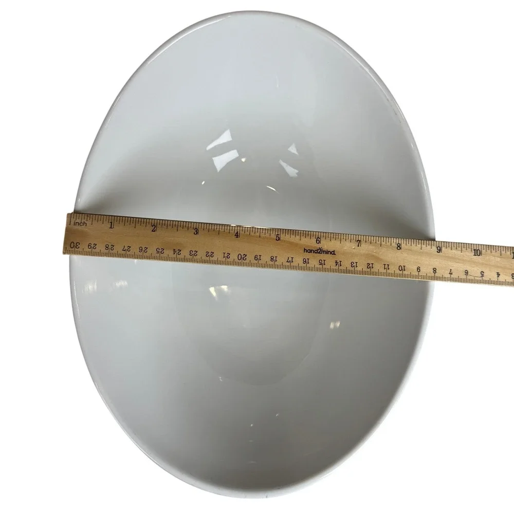 Simple Dining White Ceramic Oval Serving Bowl Asymmetrical Swoop Rim 11.5 Inch